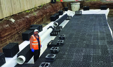 installing_cubicle detention tank